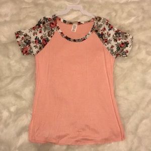 Blush and floral raglan t shirt